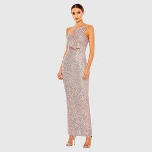 NWT $398 MAC DUGGAL FULLY SEQUINED STRAPLESS FAUX BOW COLUMN GOWN DRESS 11284